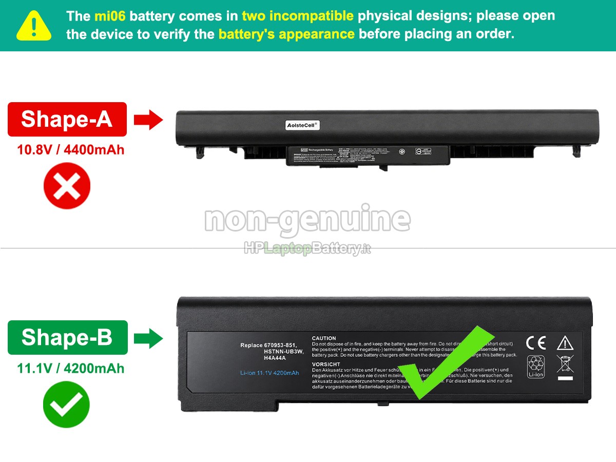 Batteria sostitutiva per HP MI06