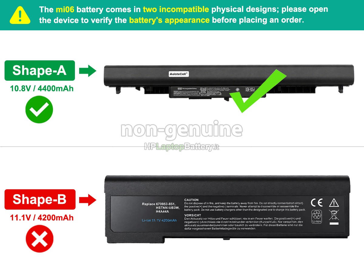 Batteria sostitutiva per HP MI06